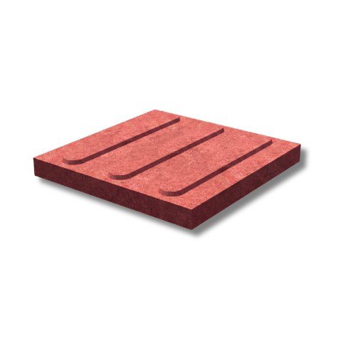 Placa podotátil direcional 25 x 25 cm, 2,5 cm de espessura, pintada de vermelho